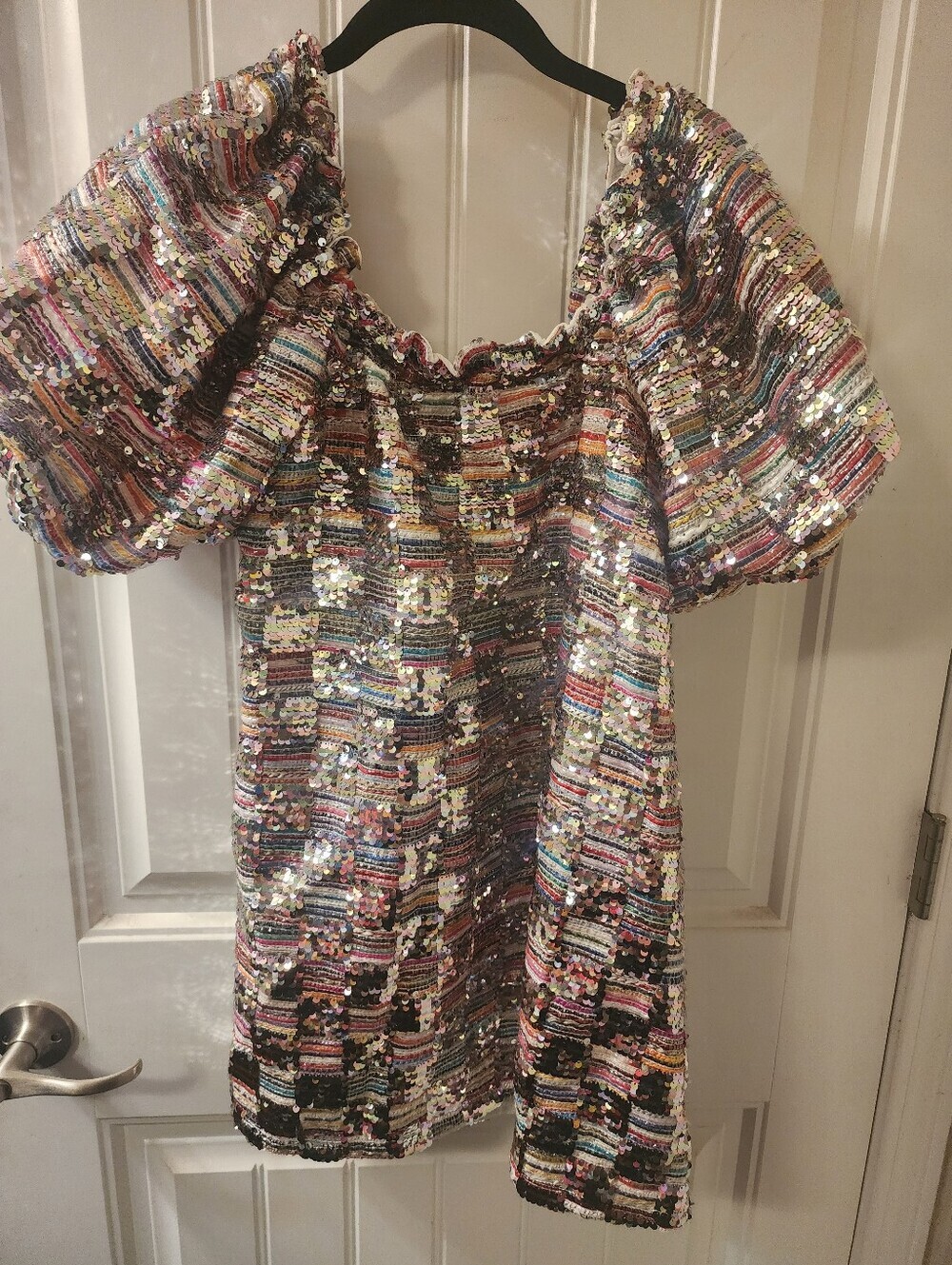 Buddy Love Sequin Mini Dress Size Small Multicolor Puff Sleeve Party Dress - Picture 3 of 3